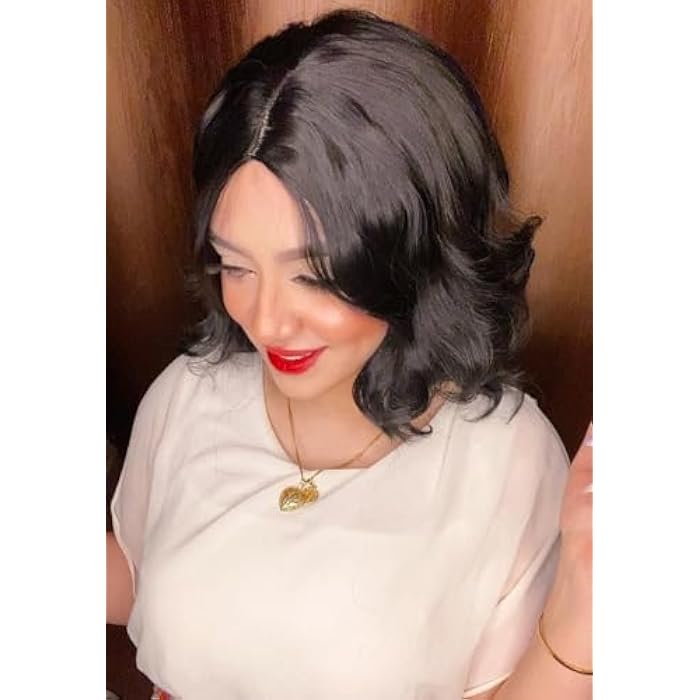 DILLARDS Glamour Wave Short Black Wavy Wig, Synthetic Heat-Resistant Fiber, Shoulder Length, Natural Looking Side Part Style, Cosplay and Daily Wear - Image 2